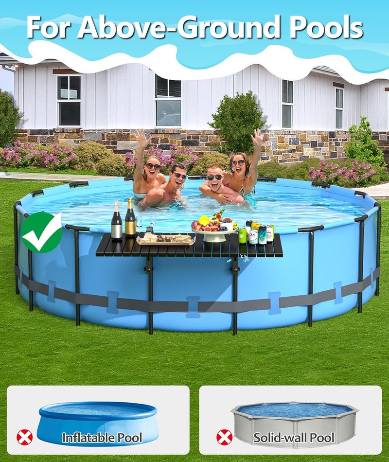BoYata Pool Bar, Above Ground Pool Side Bar, 49.4× 9.6" Aluminum Pool Side Table Holds up to 110LBS, Swim Up Bar Fits Top Rails 4.48" or Less, Frame Above Ground Round & Oval Swimming Pool Accessories - Image 3